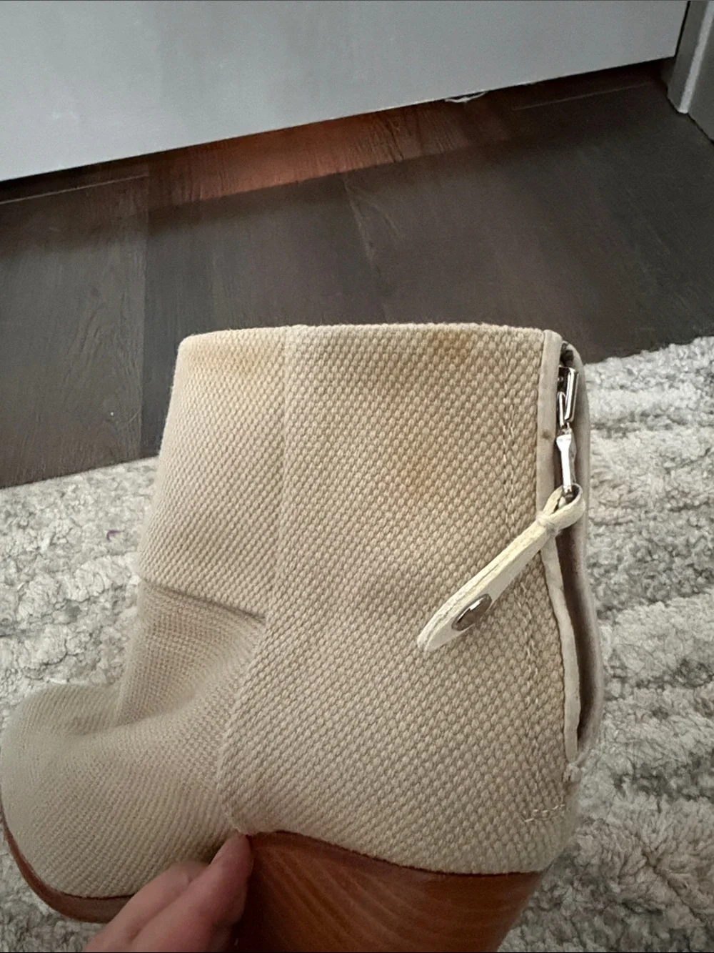 rag & bone Fold-Over Canvas Ankle Booties in Light Beige